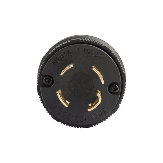 GENMAX NEMA L14-30P Locking Plug Connector for Generator, Twist Lock Male Plug, 30 Amp, 125/250 Volt ,3 Pole, 4 Wire Grounding, Industrial Grade Heavy Duty, UL Listed, 66470-BK, Black (Pack of 1)